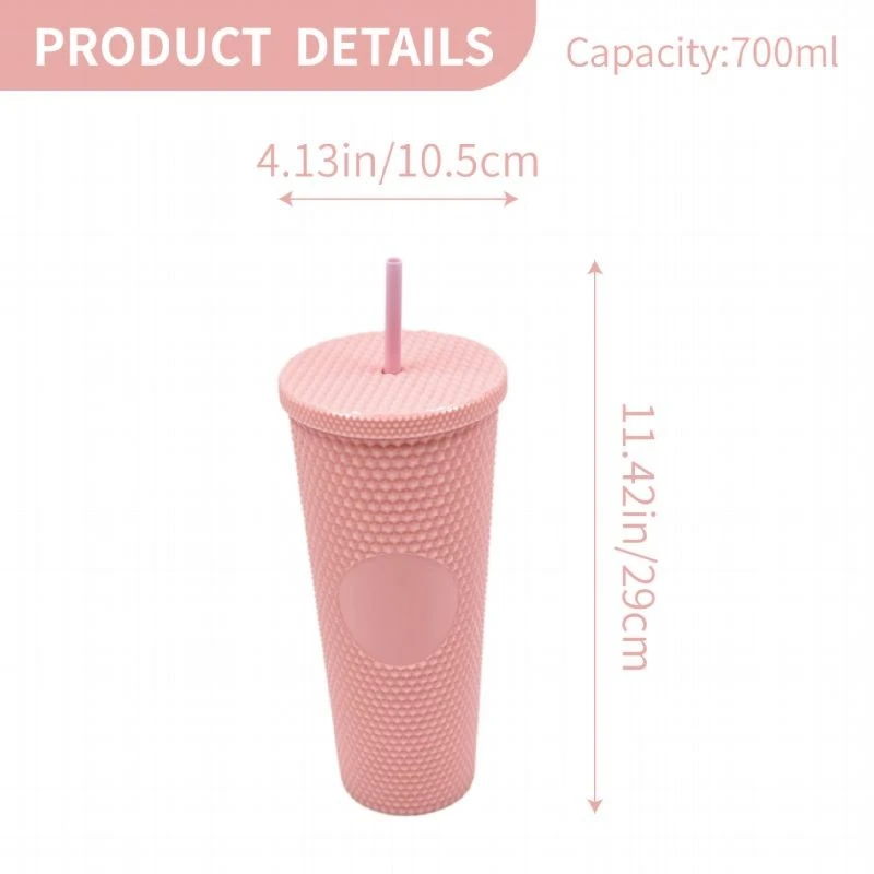 700ml Pink Studded Plastic Tumbler With Straw And Lid factory